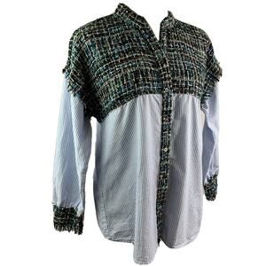 Medium Zara Basics Collection Mixed Fabric Women's Button Up Shirt Top